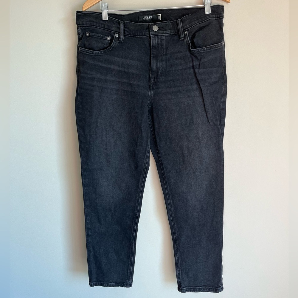 Ralph Lauren Women's Black Denim Ankle Cropped Jeans 99% Cotton Size 14 Classic